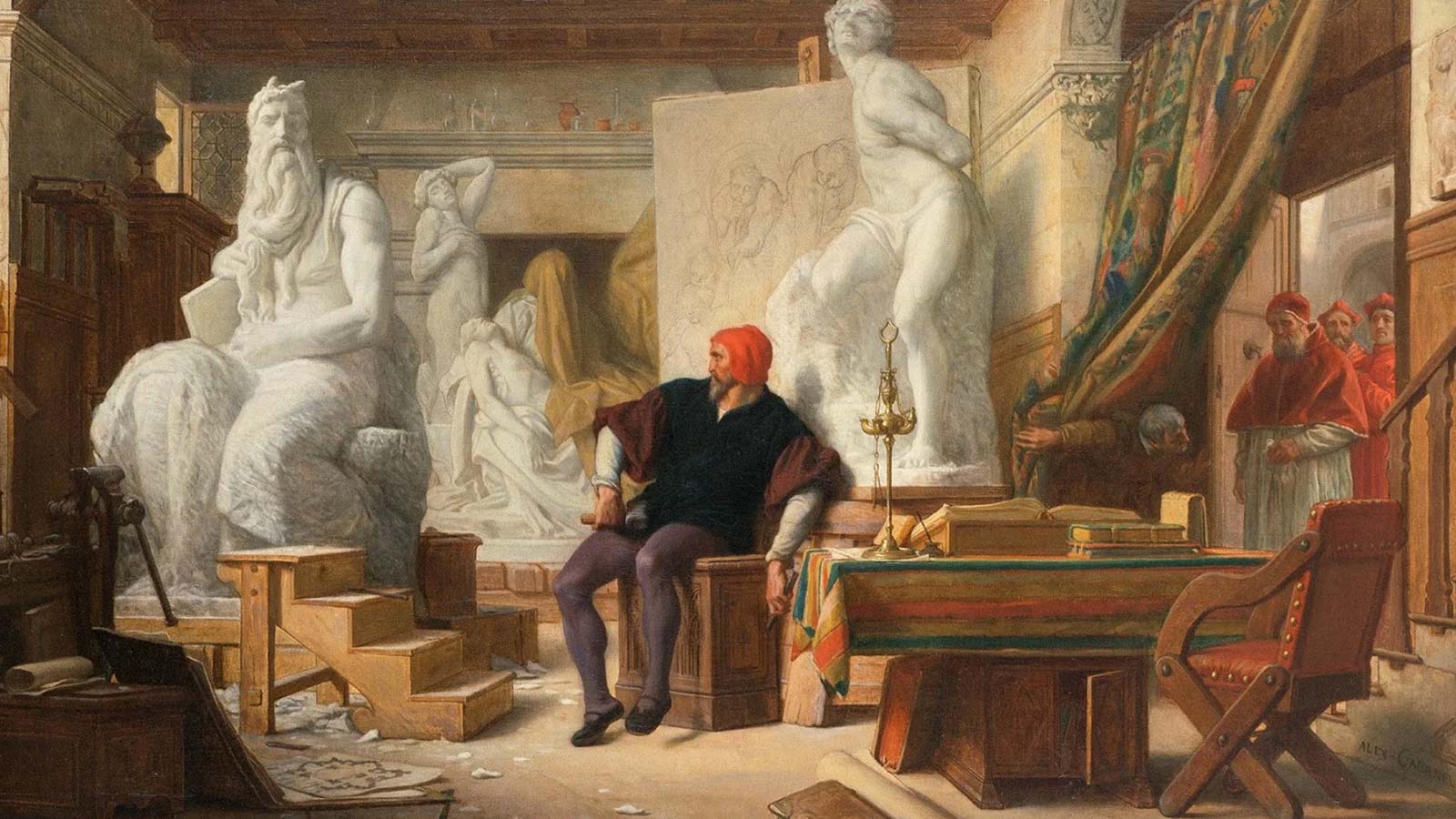 Michelangelo in His Studio Visited by Pope Julius II, by Alexandre Cabanel